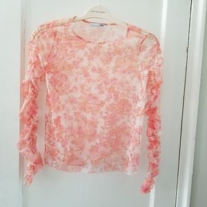 Zara sheer floral top, coral